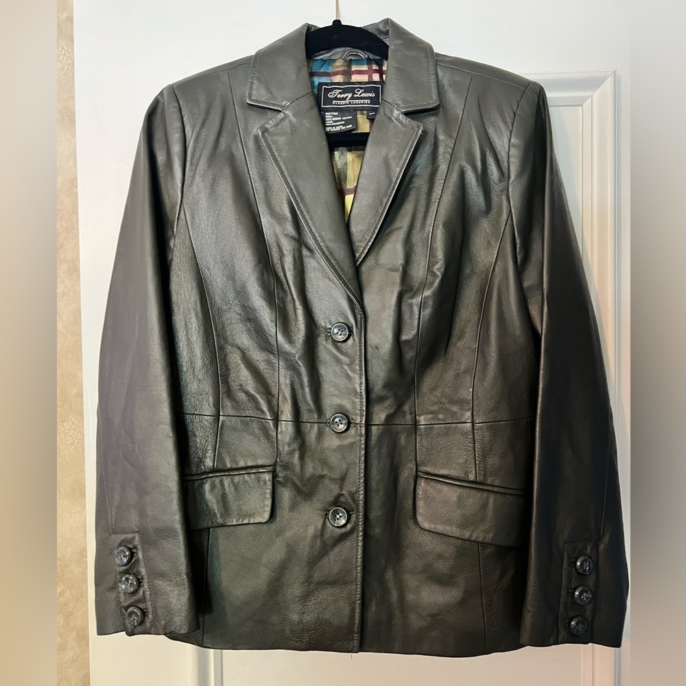 Women's Terry Lewis Olive Green leather blazer size XS